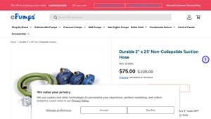 ePumps - Durable 2 x 25' Non-Collapsible Suction Hose
