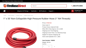 Fire Hose Direct - Red 1 x 50' High Pressure Rubber Hose